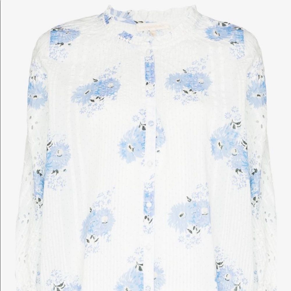 LoveShackFancy Spectra Floral Eyelet Blouse Top Large B-1135 B-1353 - Picture 2 of 5